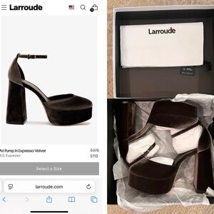 Larroude Ari Espresso Velvet Platform Heels